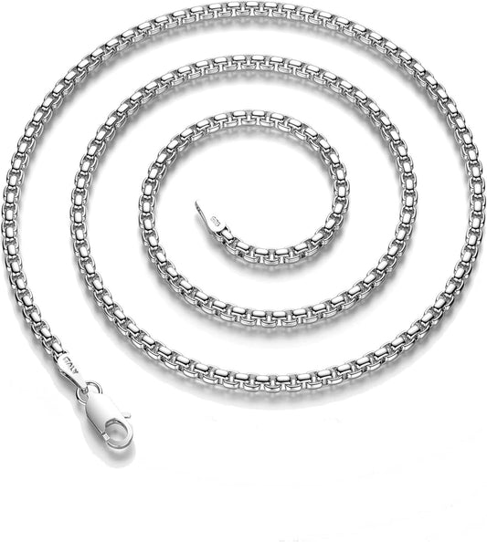 5mm 925 Sterling Silver Box Chain Necklace with Lobster Clasp - Unisex 16-30in