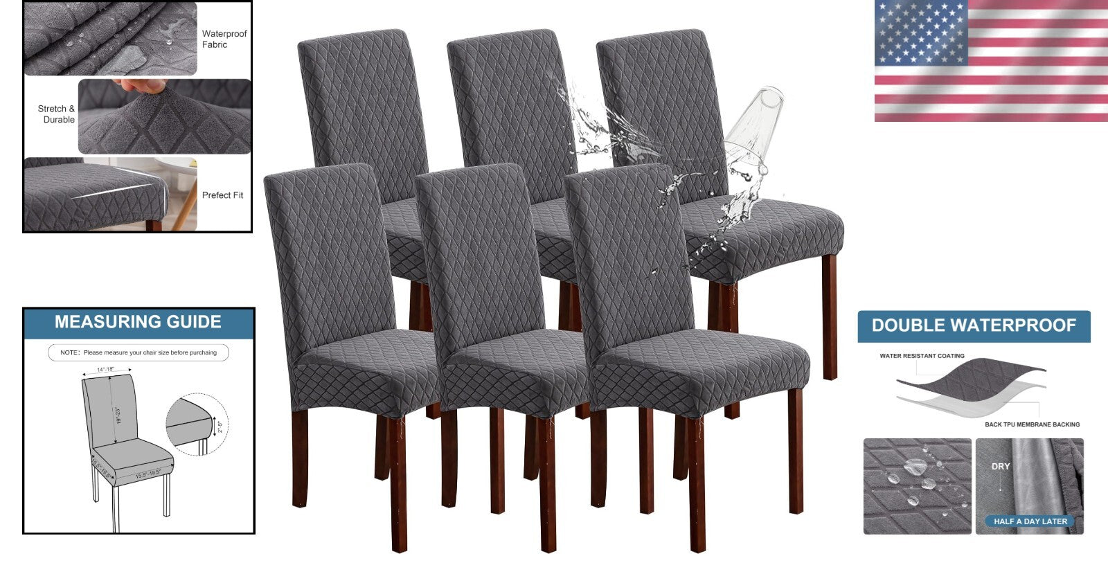 Fashionable Dining Chair Protectors - Waterproof and Washable, Argyle-Dark Gray