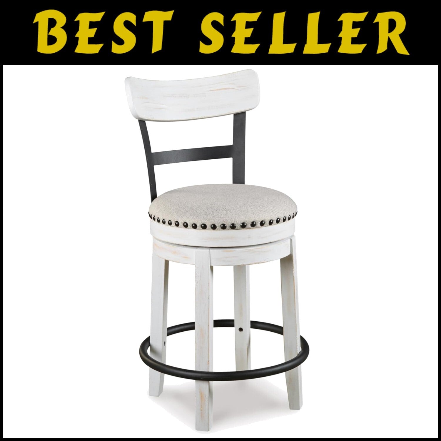 Valebeck 24.5" Modern Swivel Counter Height Barstool in Whitewash Finish