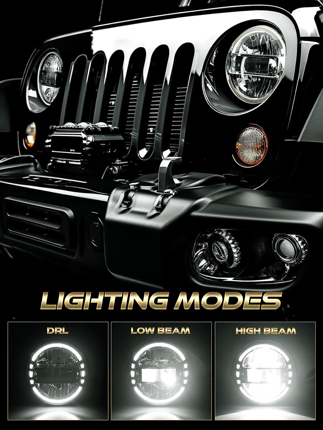 Upgraded 1200% Bright 7-Inch LED Headlights for Jeep Wrangler JKU JK 1997-2018