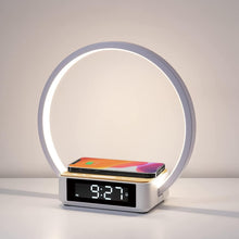 Load image into Gallery viewer, Modern Bedside Lamp with Alarm Clock, 3 Brightness Levels &amp; Wireless Charger
