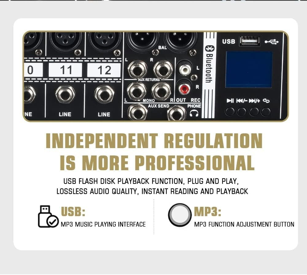 MX-80 8 Channel Professional Audio Mixer with XLR Jack & Bluetooth Connectivity