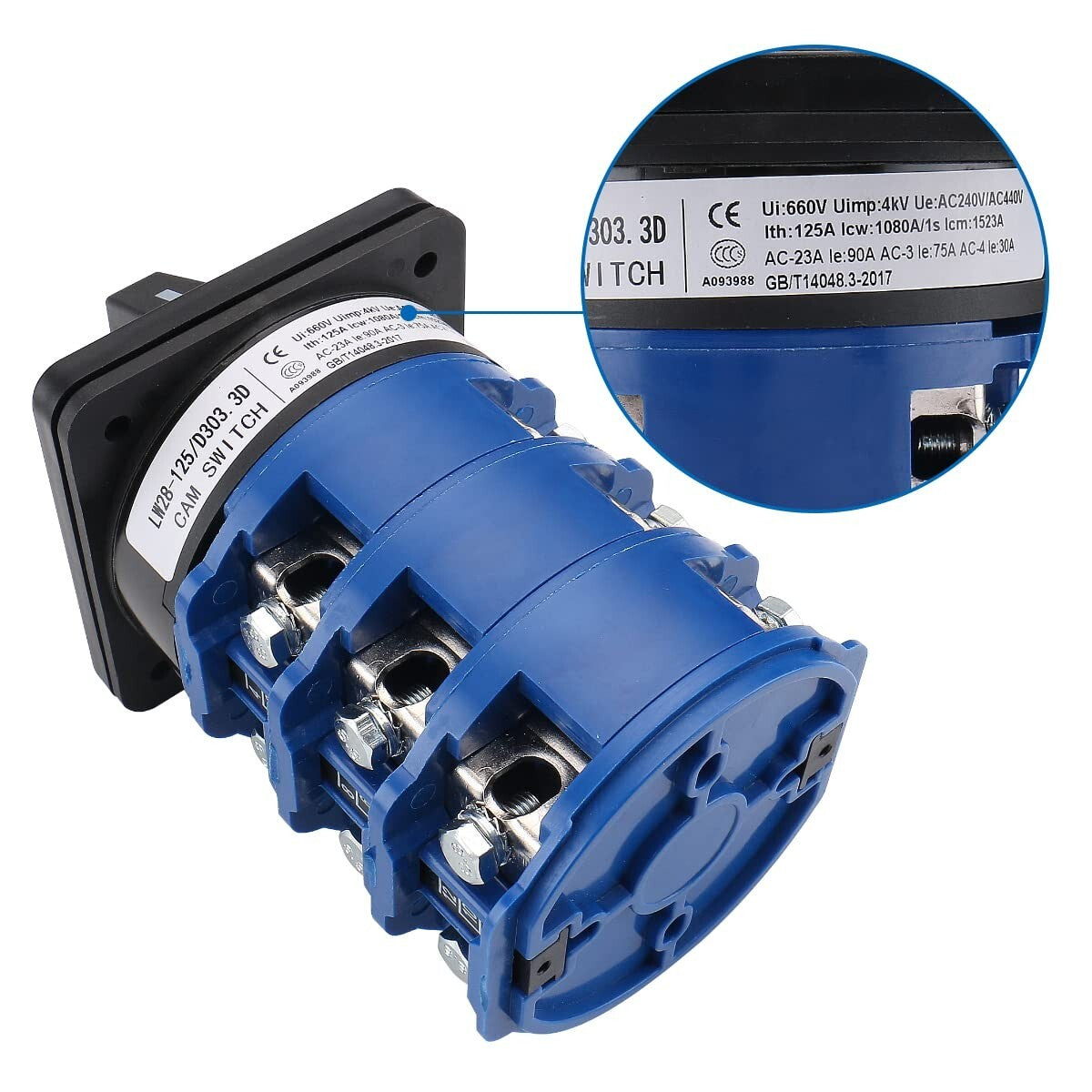 125A 660V Rotary Cam Changeover Switch - 3 Position for Electrical Wiring