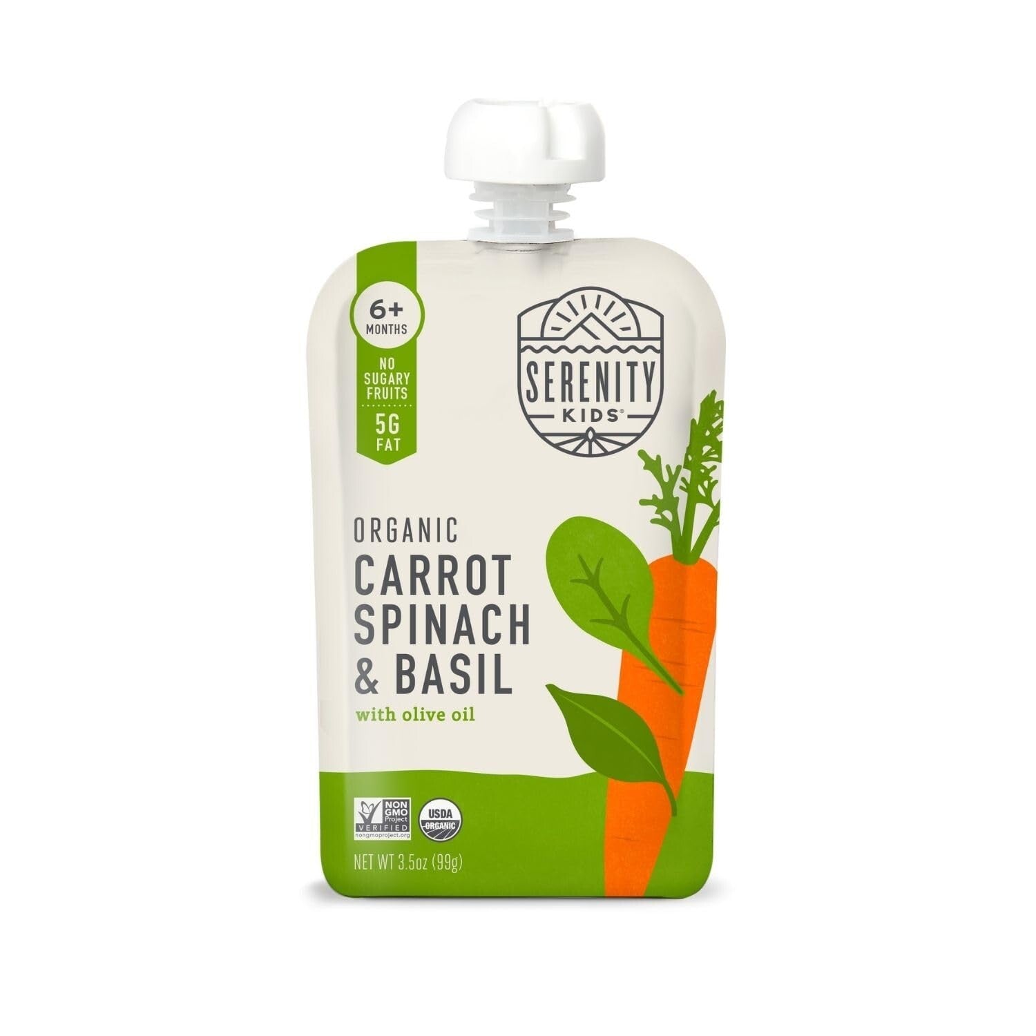 BPA-Free Organic Baby Food Pouches - 3.5 Oz Puree with Carrot, Spinach & Basil