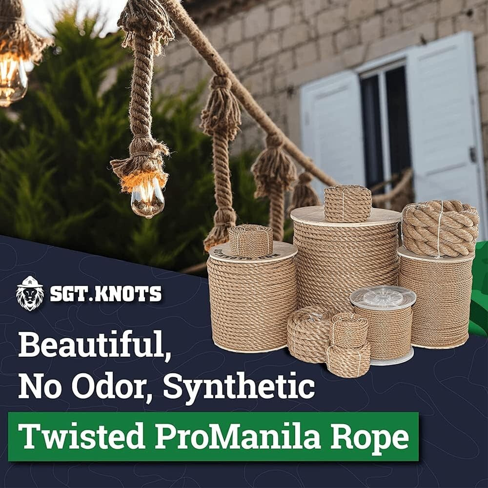 Strong 1.5" x 50ft Twisted Polypro Rope - Tan, Perfect for Tug-o'-War & Projects
