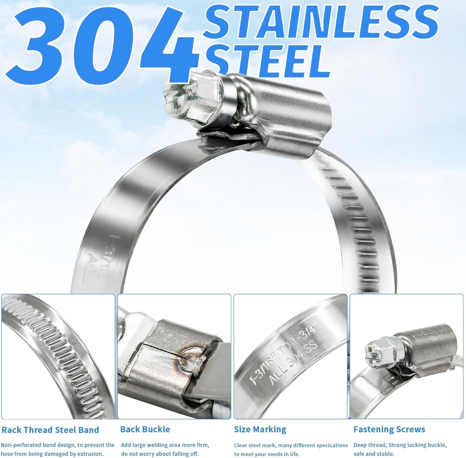 High-Strength Stainless Steel Hose Clamps - 115pcs with Rolled Edge Protection