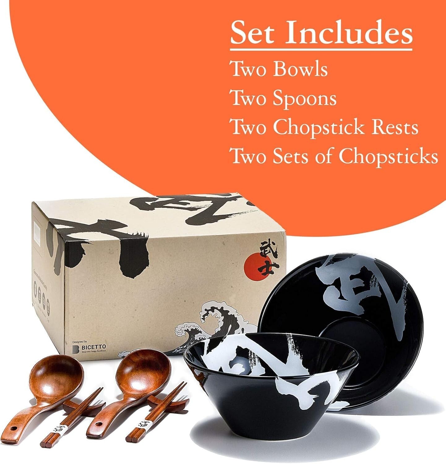 Microwave & Dishwasher Safe Large Ceramic Ramen Bowls - Elegant Japanese Set