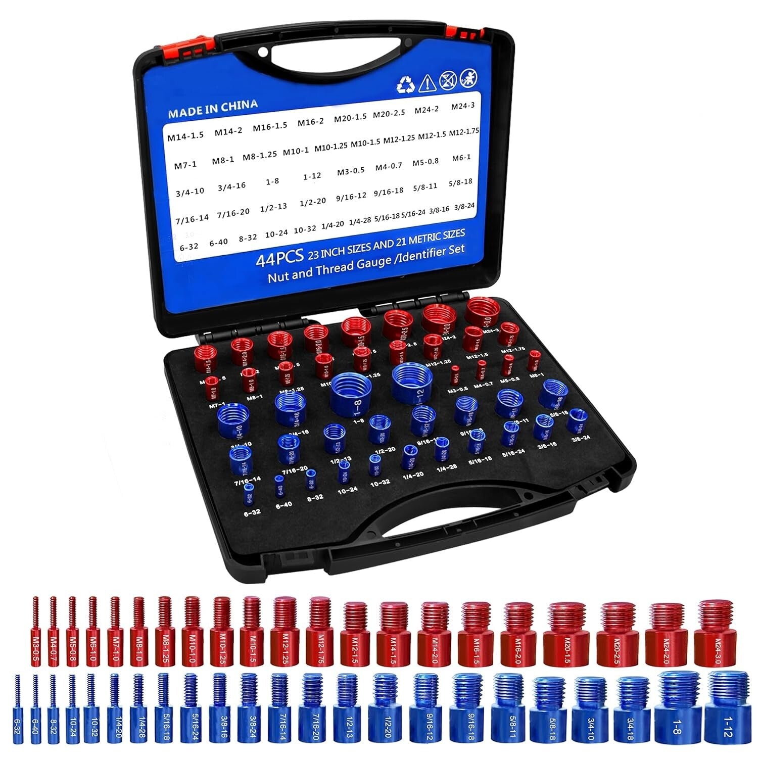 Efficient 44-Pc Nut & Bolt Gauge Set - Aluminum Thread Gauge for All Sizes