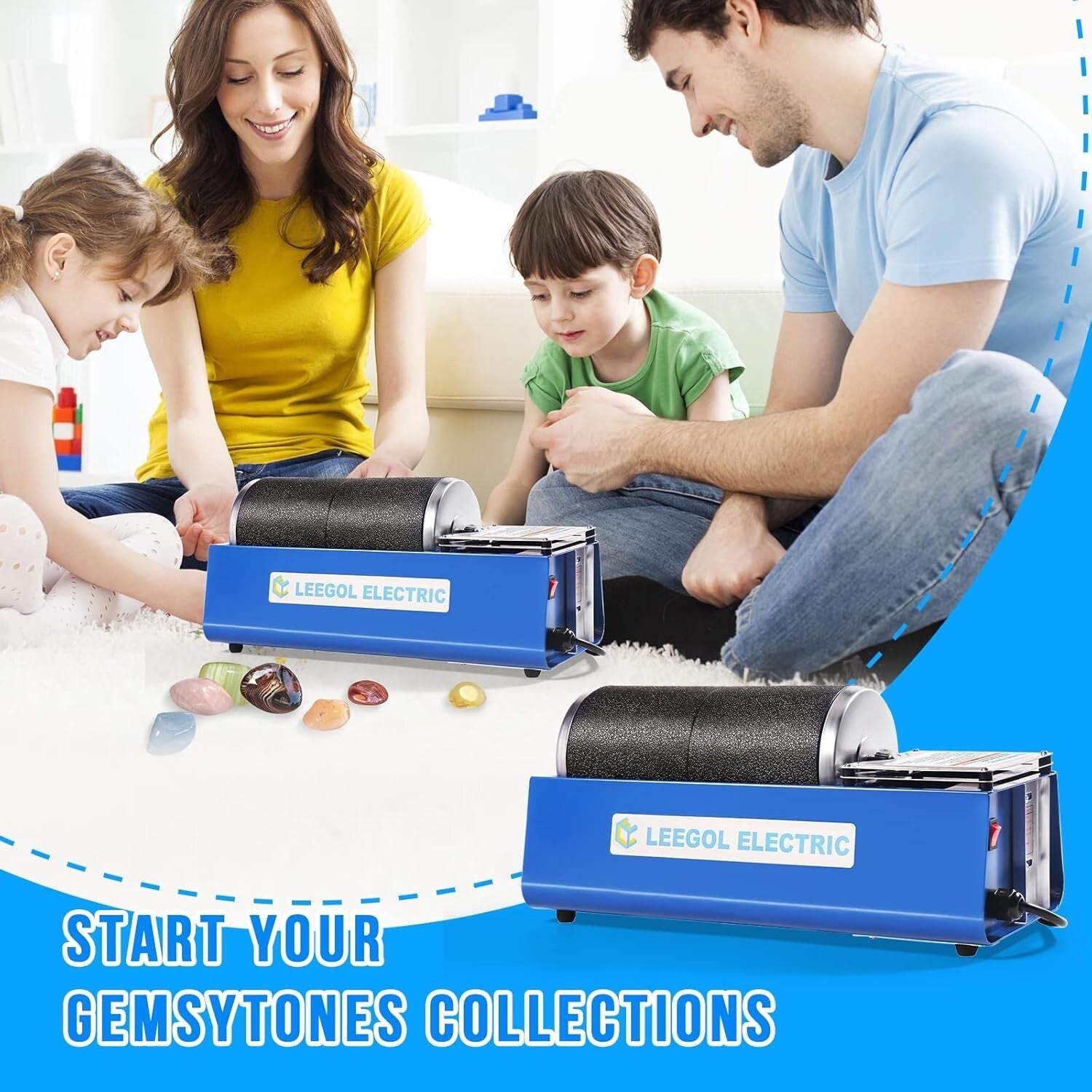 Compact 6LB Rock Tumbler With Rubber Barrels - Ideal for Polished Gem Projects