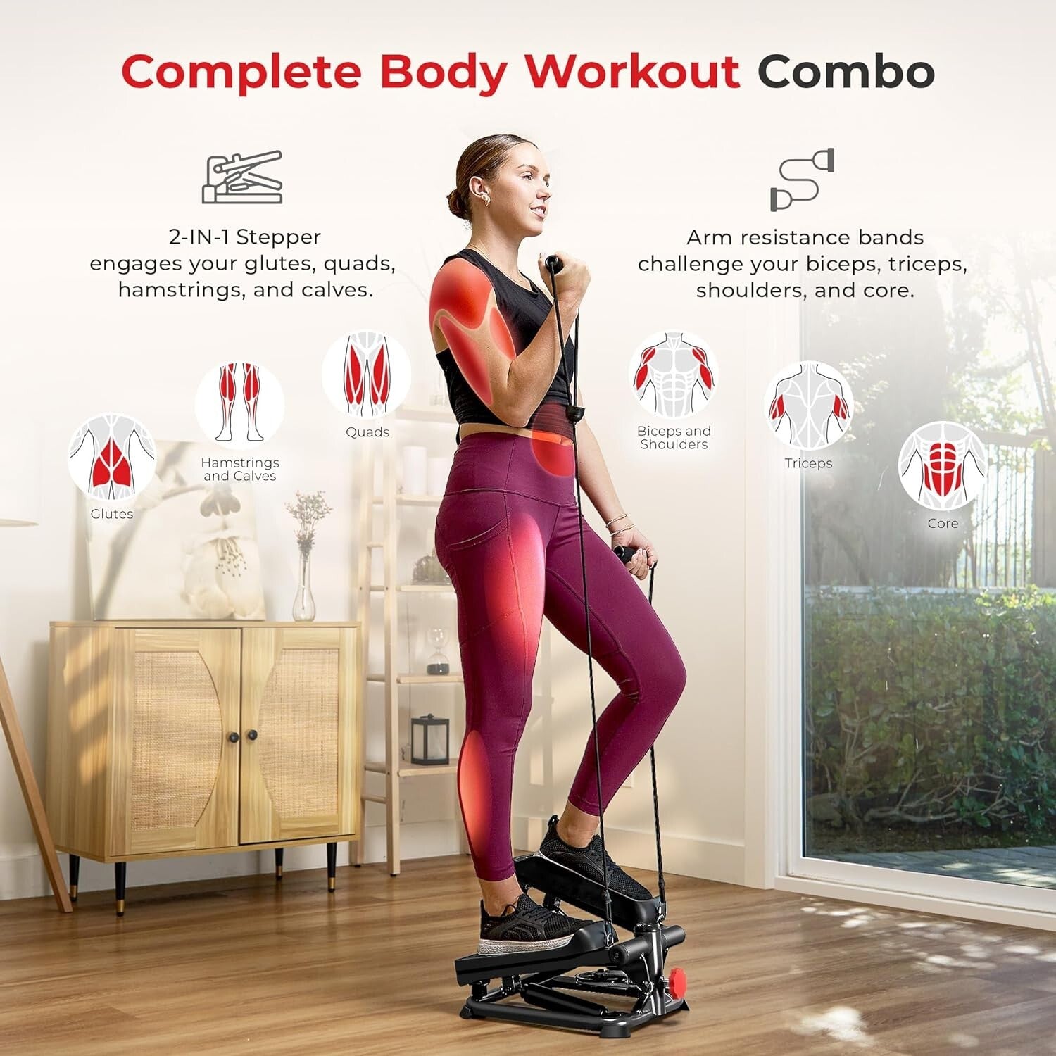 Alloy Steel Total Body Step Machine with Adjustable Resistance for Home Fitness