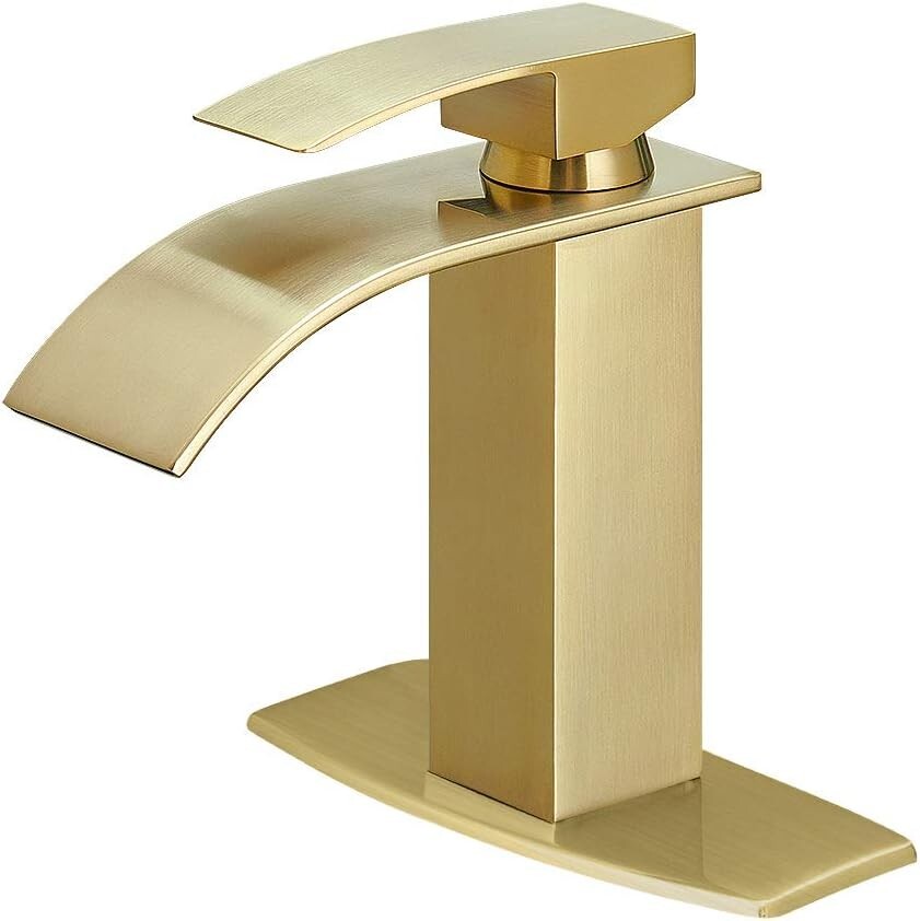 Stylish Brushed Gold Sink Faucet - Waterfall Spout, Short Design, Easy Install