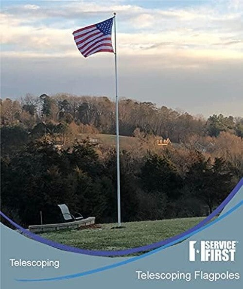 No Rust 20-Foot Telescoping Flagpole Kit - Complete with USA Flags and Hardware