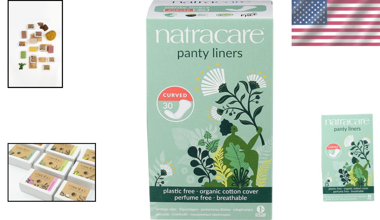 Organic Cotton Curved Panty Liners - 30 Count, Pack of 16 for Sensitive Skin