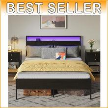 Load image into Gallery viewer, Full Size Bed Frame with Under-Bed Storage &amp; LED Lighting for Modern Bedrooms