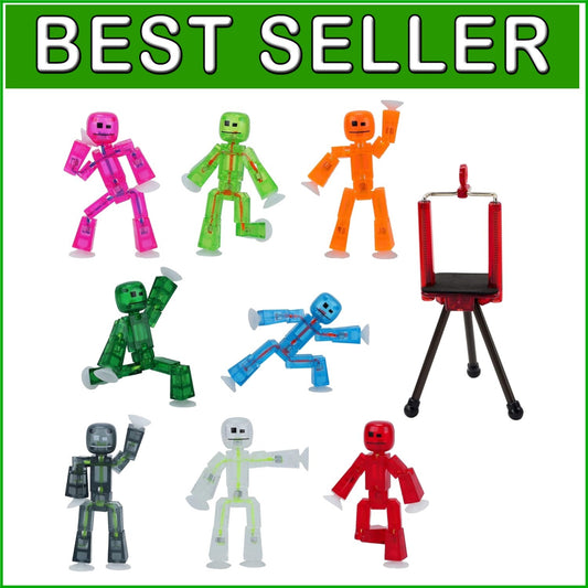 8 Clear Poseable Action Figures & Tripod for Imaginative Stop Motion - Kids 4+