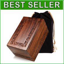 Load image into Gallery viewer, Intricate Engraved Rosewood Urn for Ashes - Memorial for Adults with Velvet Bag