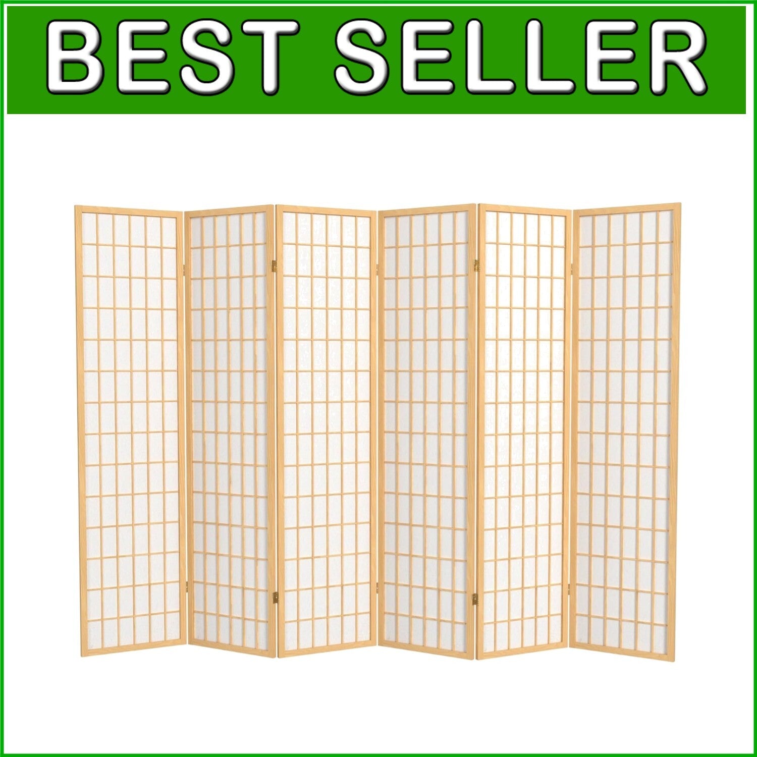 Classic 6-Panel Window Pane Shoji Screen Room Divider - Elegant Privacy Solution