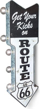 Load image into Gallery viewer, Battery-Powered Route 66 Marquee Sign with Vintage LED Bulbs – 26” x 3”