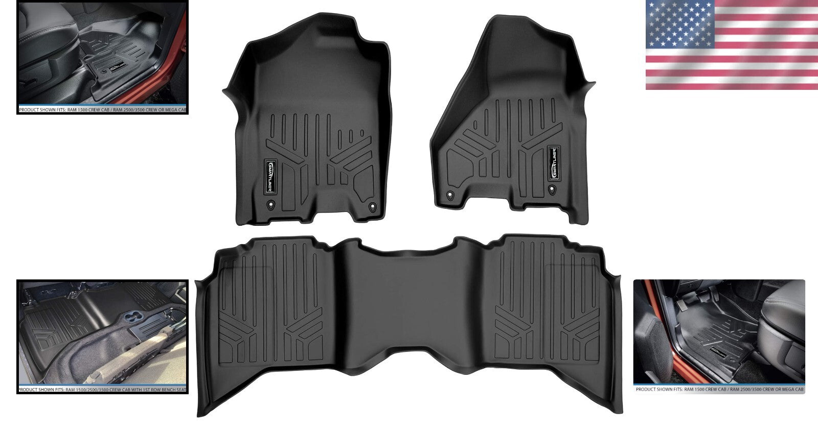 Raised Lip Floor Liners for 2012-2018 RAM Crew Cab - Durable All-Weather Design