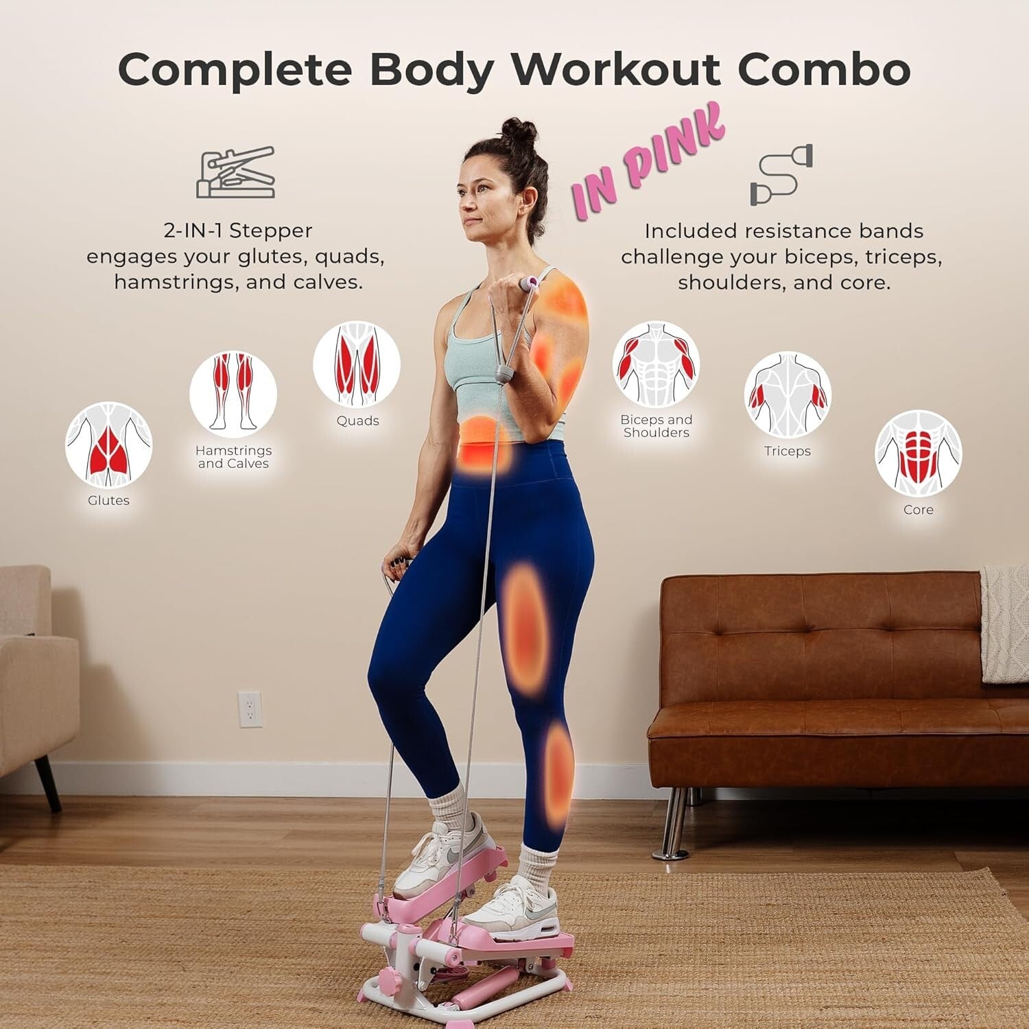 Full-Body Cardio Machine with Resistance Bands & SunnyFit App Connection