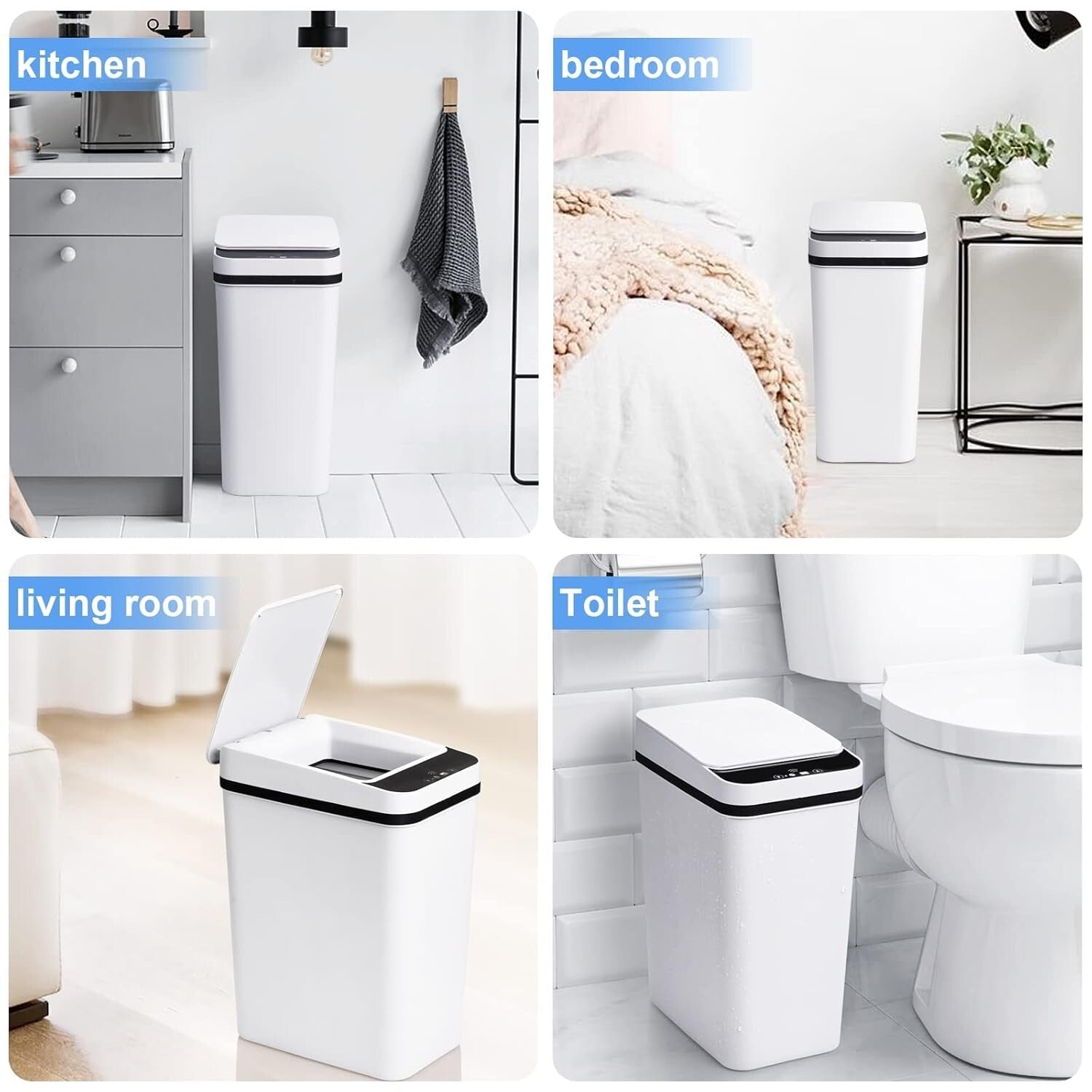 Sleek Touchless Trash Can 2.2 Gallon - Quiet, Leakproof & Stylish 3 Pack