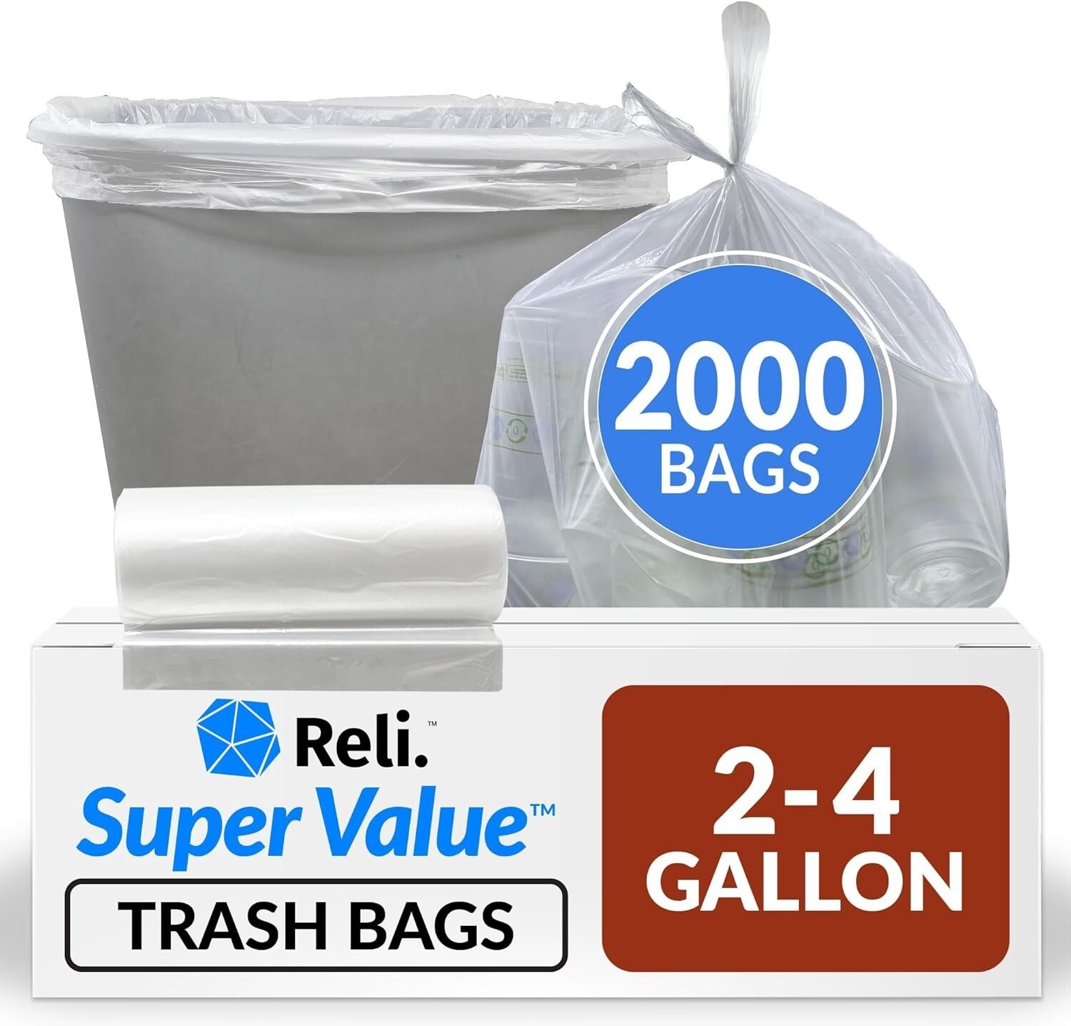 Clear Multi-Use Trash Bags - 2000 Count, Perfect for Small Bins & Clean Ups