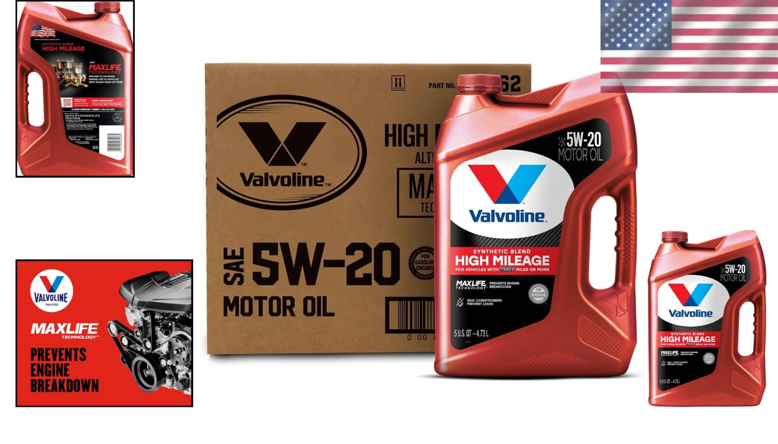 5W-20 Synthetic Blend Motor Oil - 3-Pack Case with Advanced Engine Protection