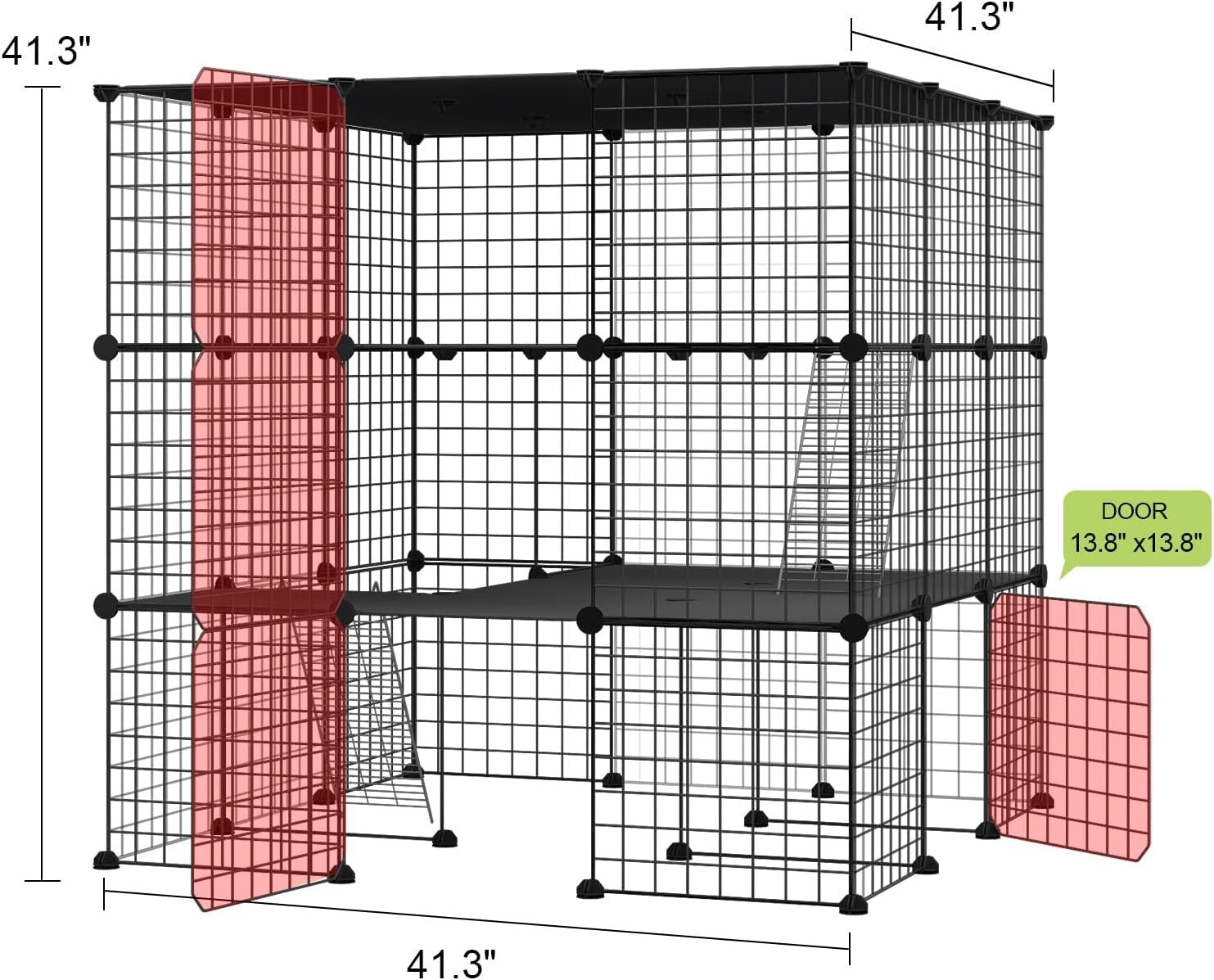 Detachable Indoor Cat Crate - 41” Playpen for 1-4 Cats with Ramp & Organization