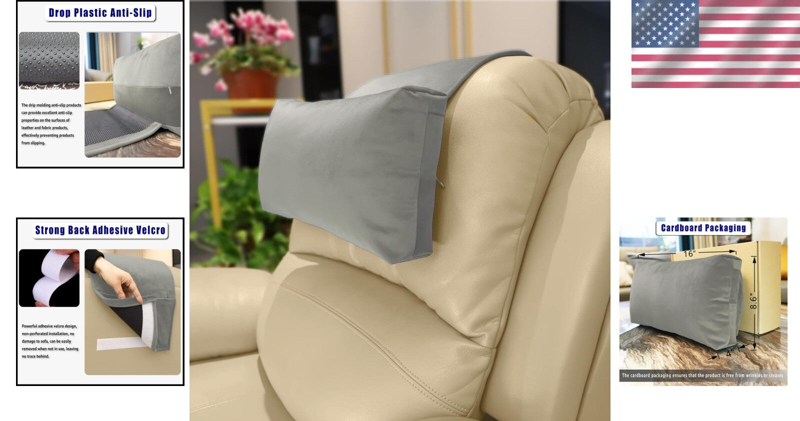 Light Gray Recliner Head Pillow for Neck Pain Relief - Extra Soft & Portable