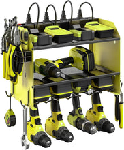 Load image into Gallery viewer, Efficient Power Tool Wall Organizer with 4 Slots, Hooks, and Surge Protection