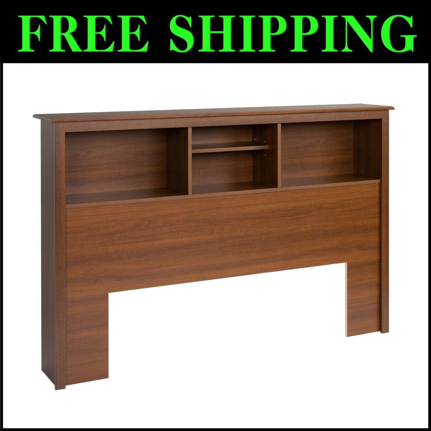 Elegant Full/Queen Bookcase Headboard - Durable Cherry Finish with Storage