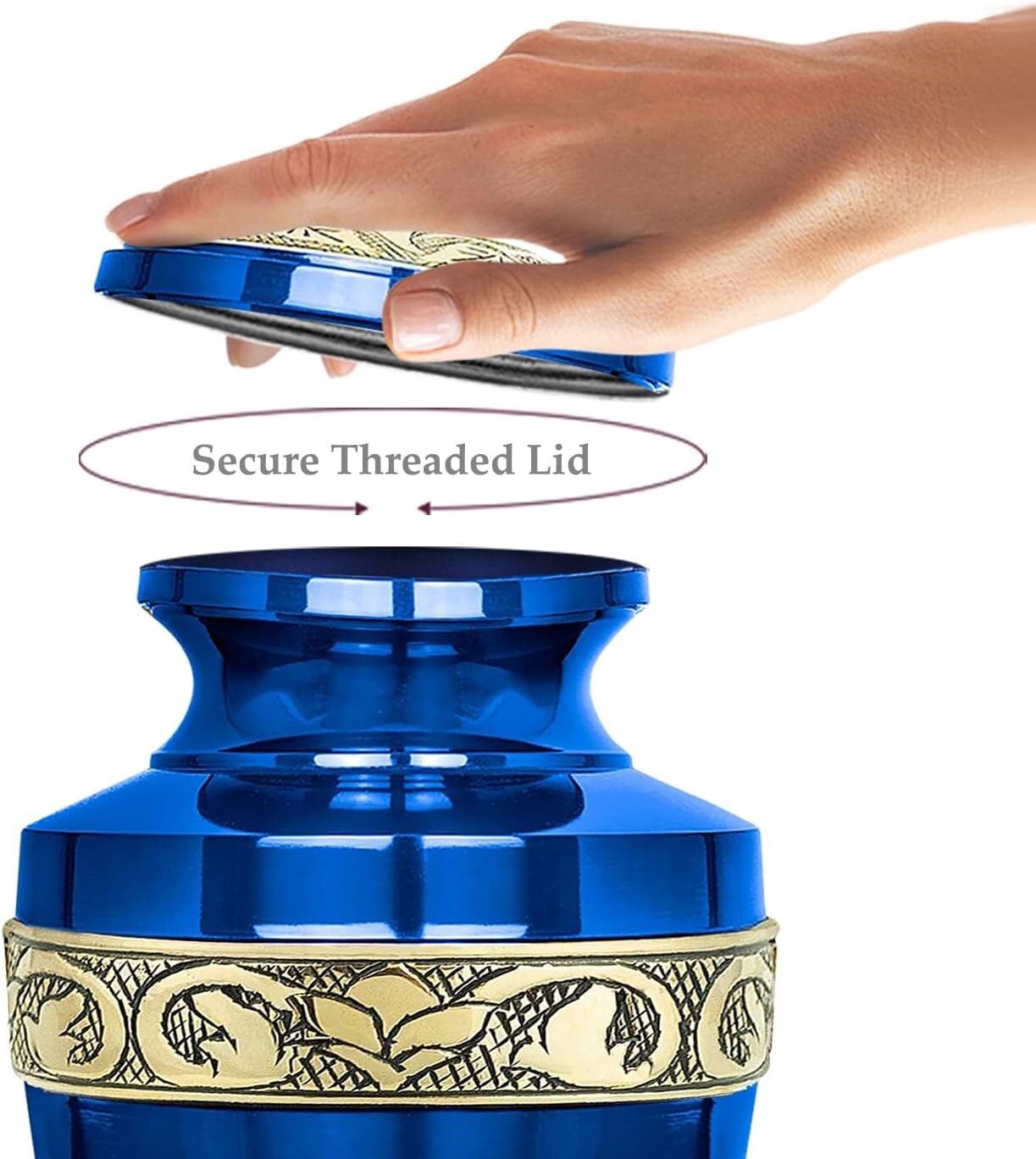 Beautiful Decorative Burial Urn for Adult Ashes - Blue and Gold Aluminum Finish