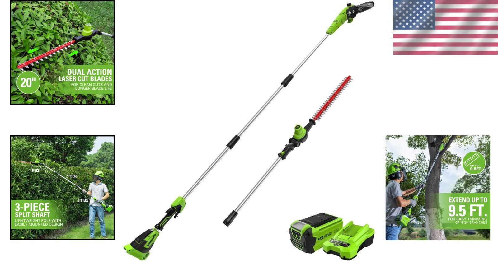 High-Performance 40V Pole Saw and Hedge Trimmer Combo - Effortless Yard Care