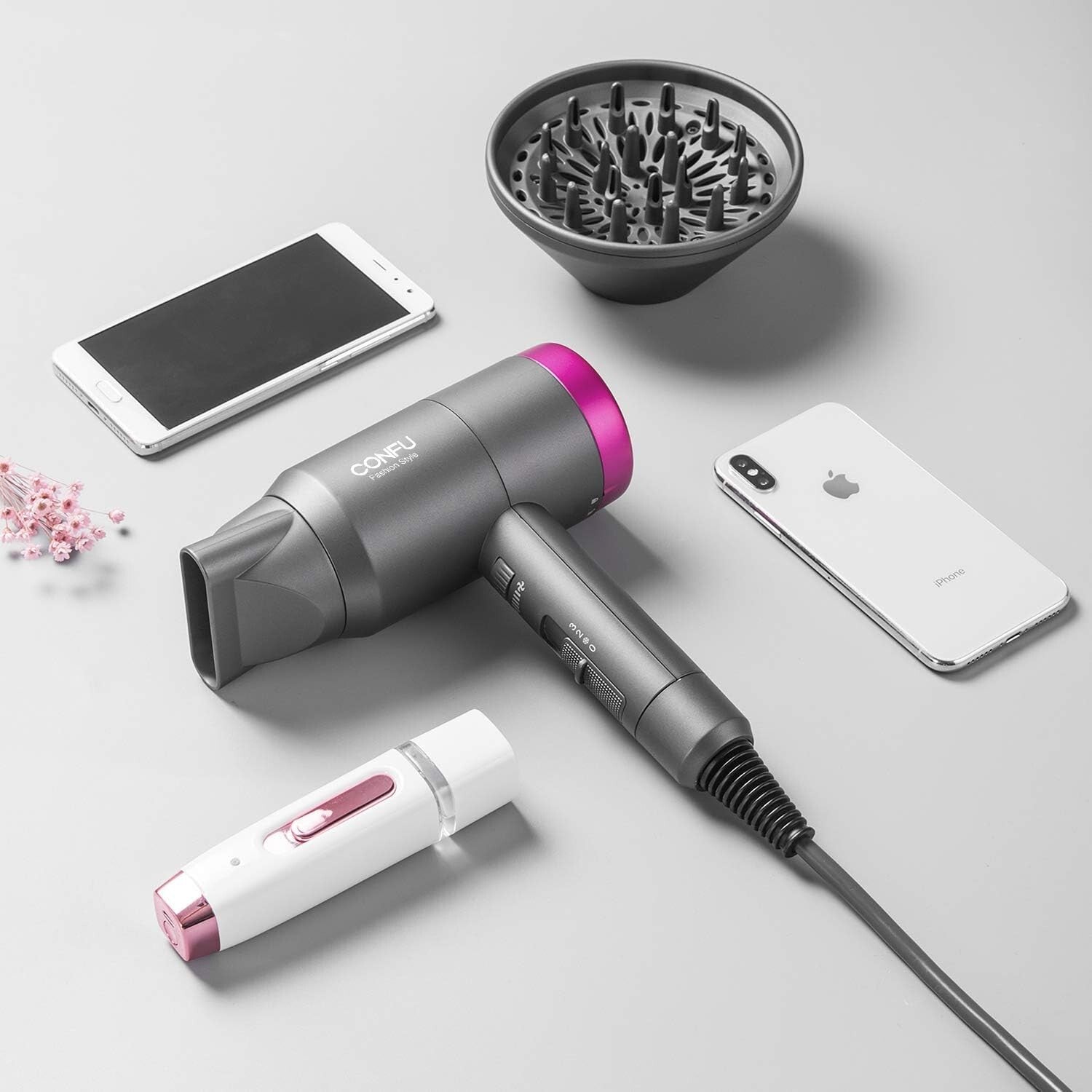 Ionic Blow Dryer 1600W - Portable Lightweight Hair Dryer with Diffuser & Nozzle