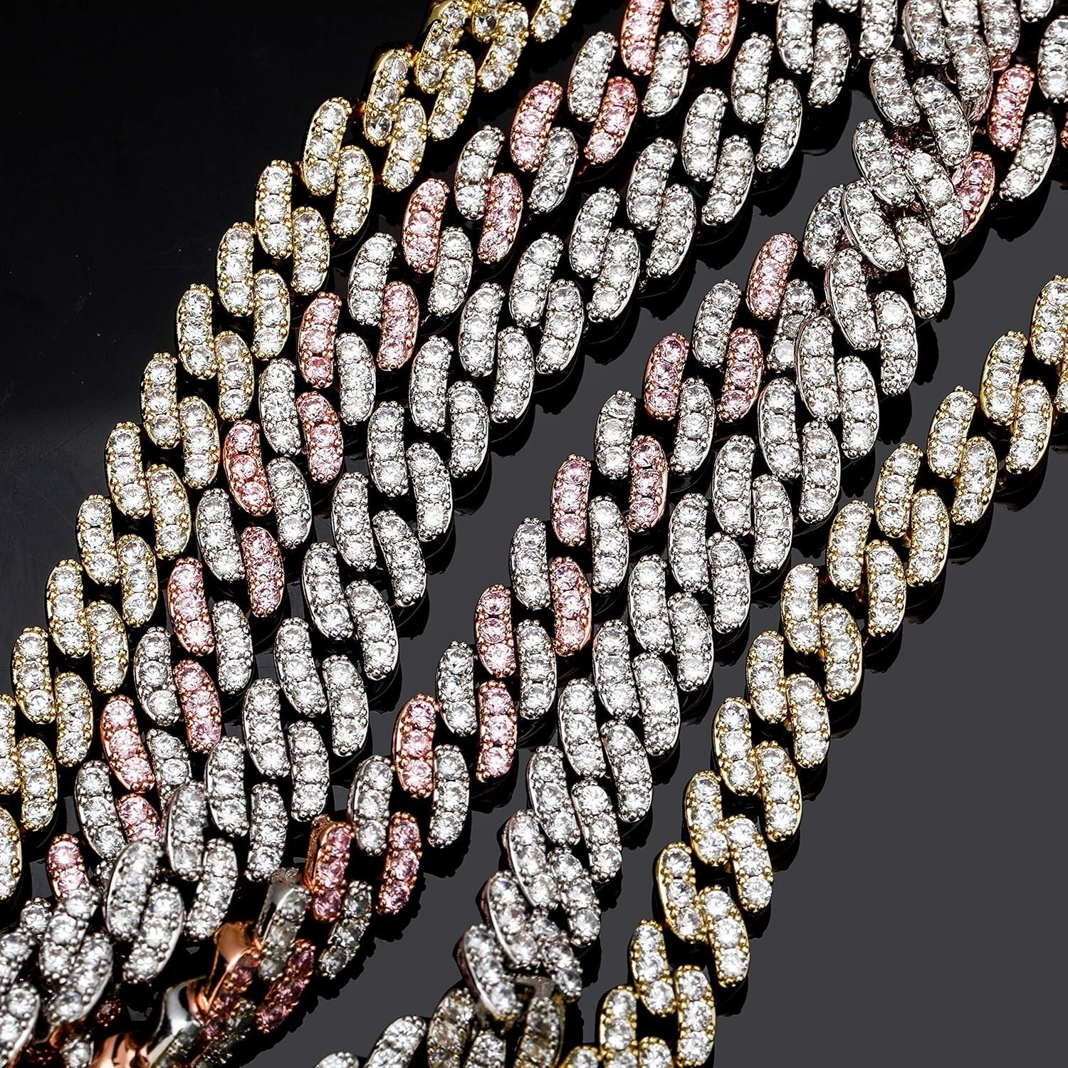 Chunky Cuban Link Anklet in 14K Gold with Iced-Out Faux Diamonds - 10.5"