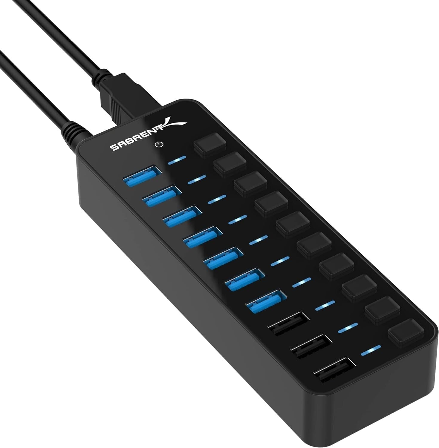 Advanced 10-Port USB 3.0 Hub - Features 3 Efficient Charging Ports & LED Status