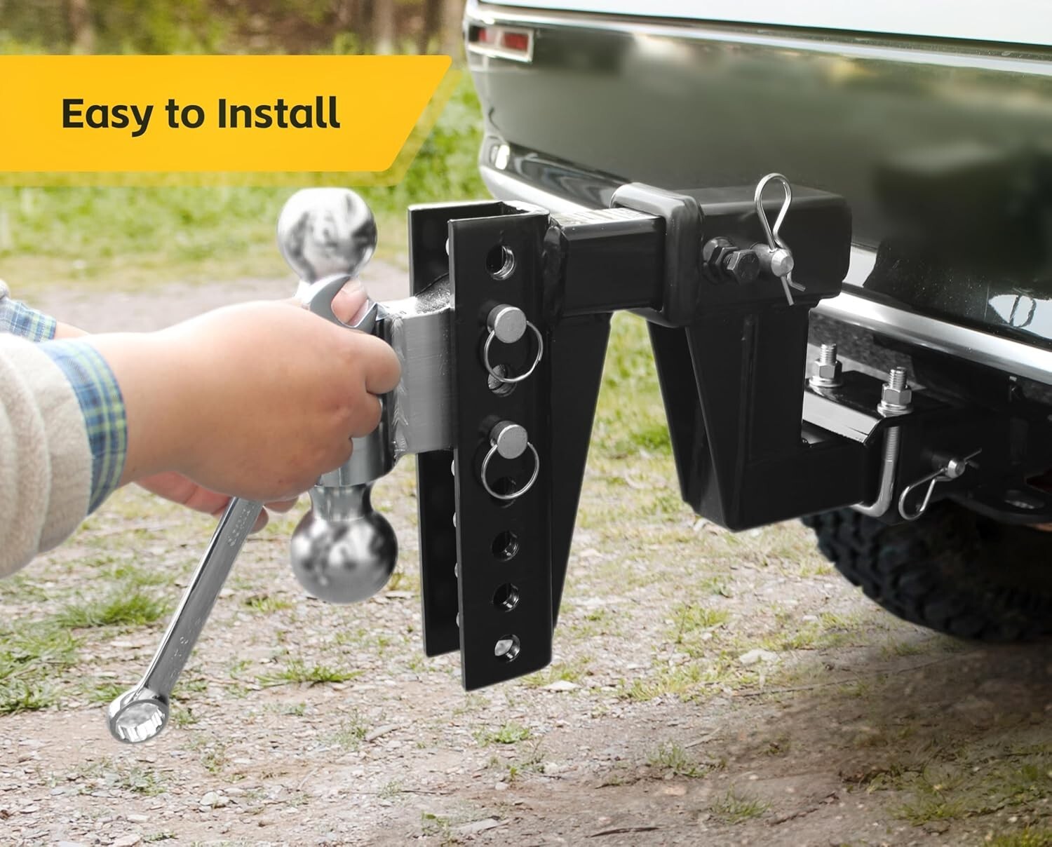 Adjustable Dual Ball Mount - 12,000 lbs Capacity for 2" Receiver, Dual Balls