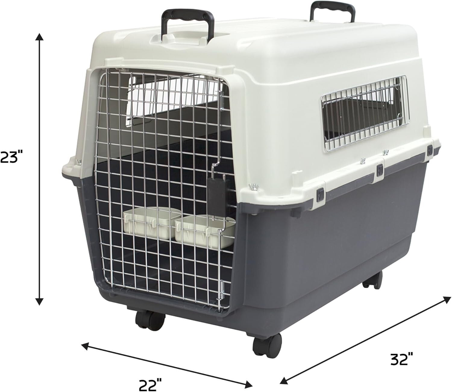 Durable Large Gray Dog Crate with Wheels - IATA Approved Travel Kennel
