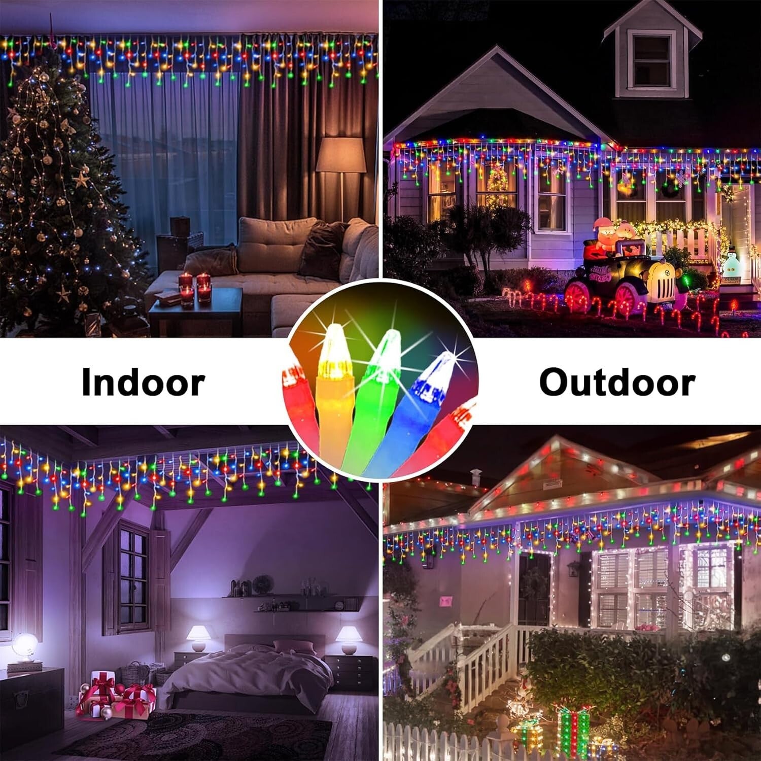 131FT Waterproof LED Curtain Lights - 1296 Multicolor Drops & Timer Function