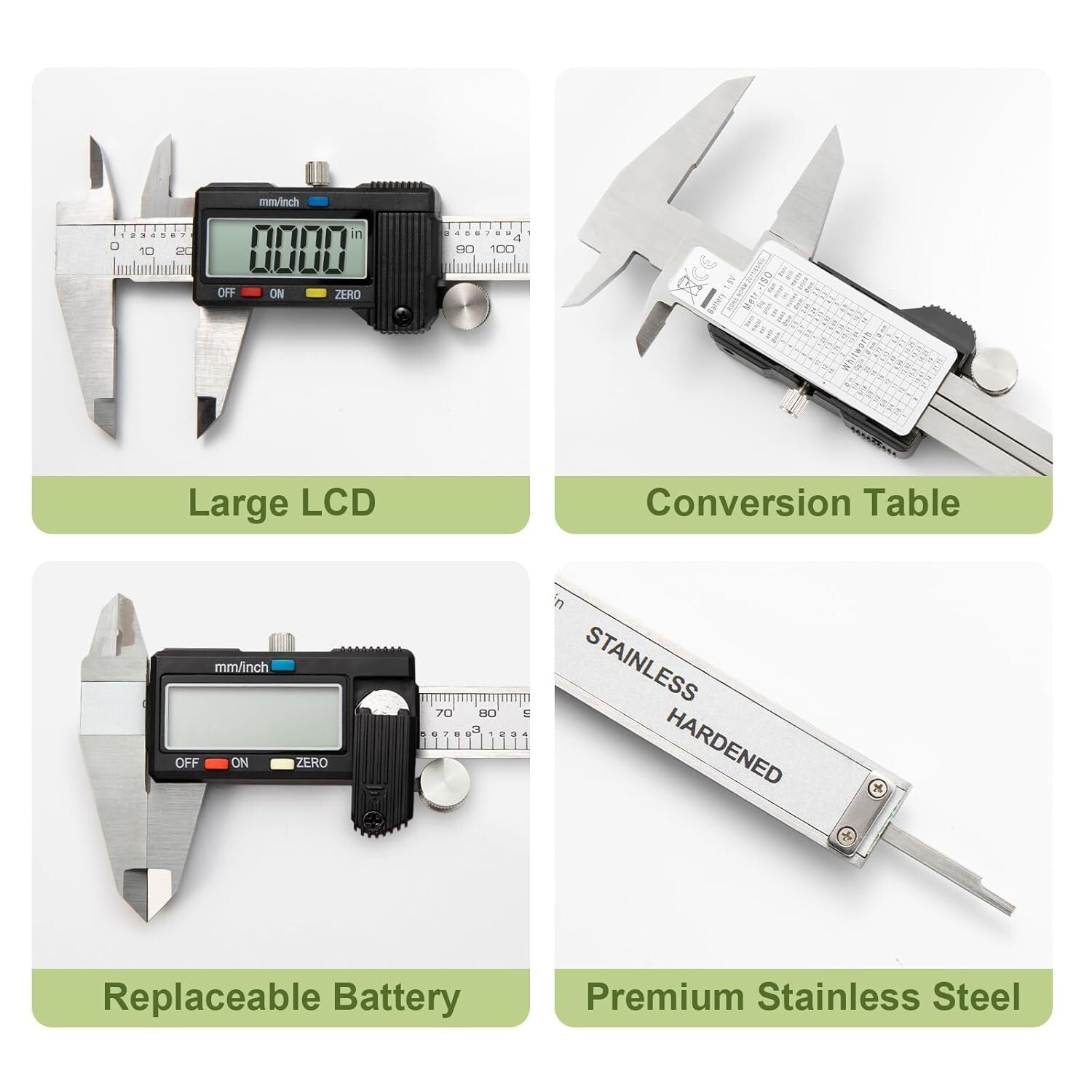Stainless Steel Digital Caliper with Auto-Off Feature - 0-12" Measurement Range