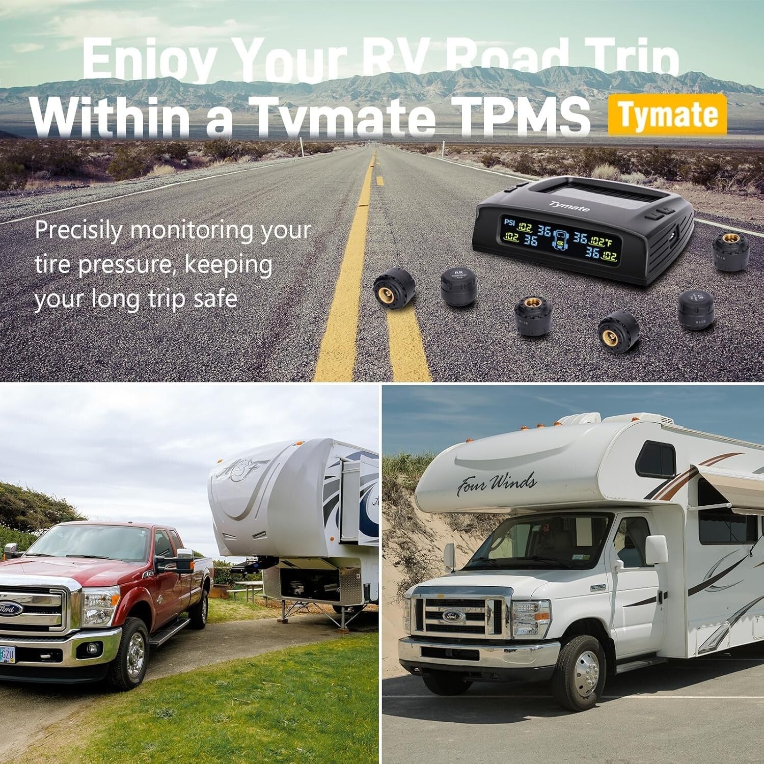 Advanced Solar TPMS for RV Trailers - 6 Sensors, 50ft Range, Energy Efficient
