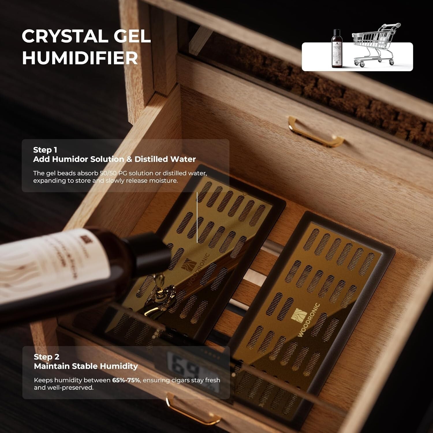 Luxury Desktop Cigar Humidor with Hygrometer & Removable Shelf for 150 Cigars