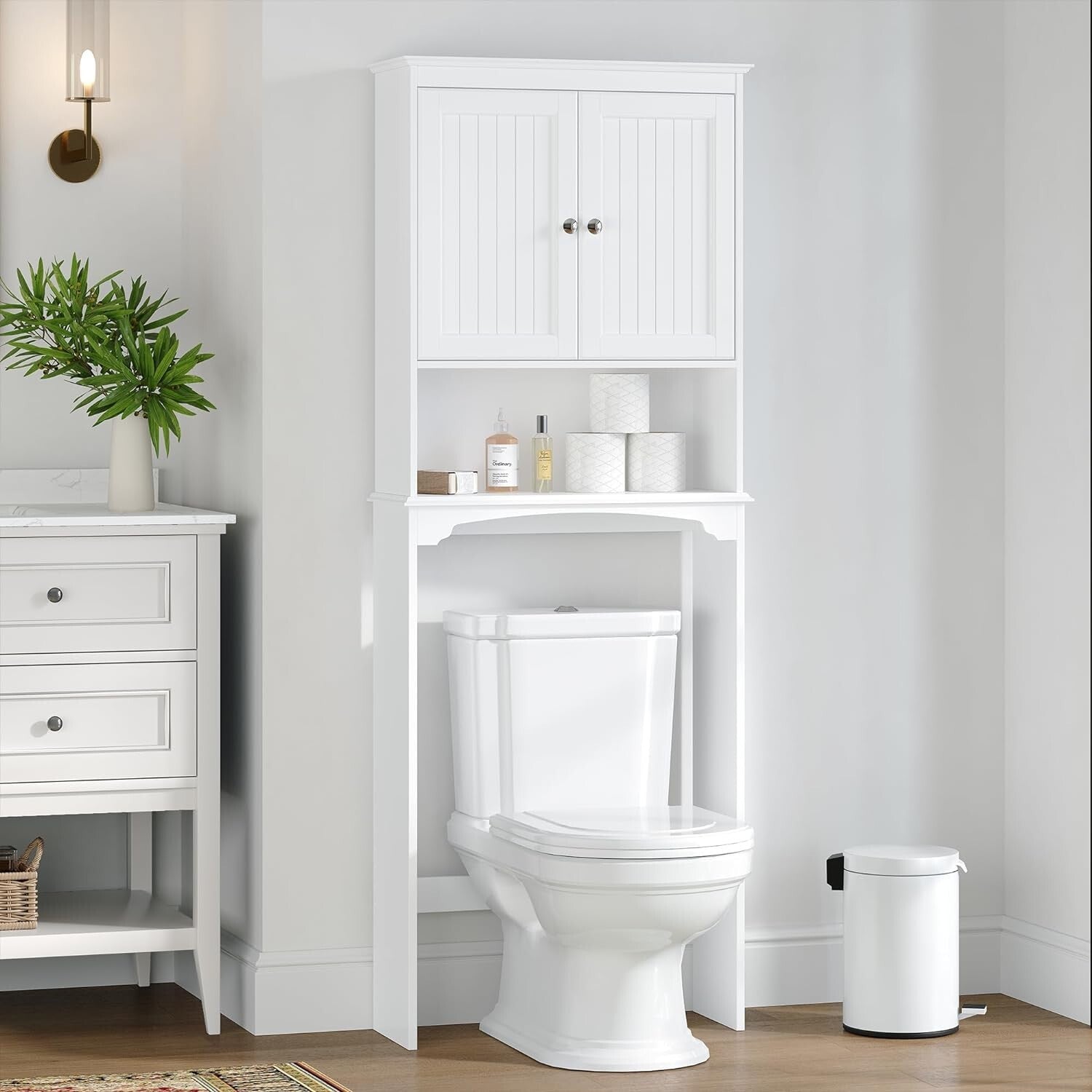Compact White Bathroom Shelf - Adjustable Over Toilet Cabinet Storage Solution