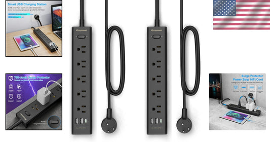 Heavy-Duty 10FT Power Strip with Surge Protection, 5 Outlets, USB C Charging
