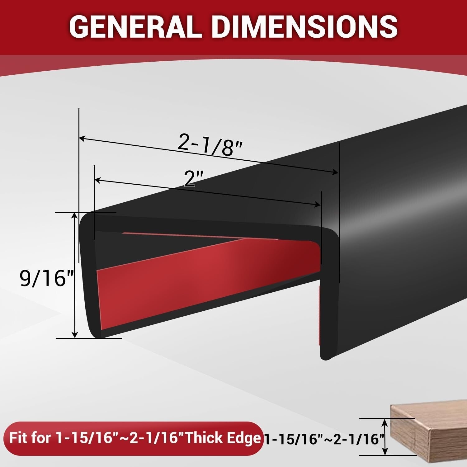 Durable 2" Black U Channel Edge Protector - 20ft Easy Install Trim for Furniture