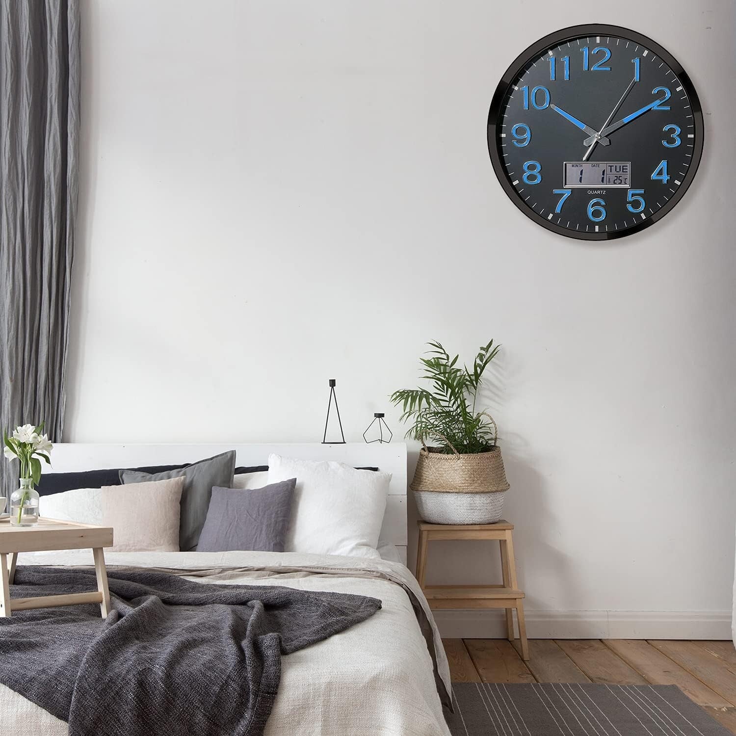 Elegant 14-Inch Battery Operated Wall Clock with Glowing Features & Temp Display