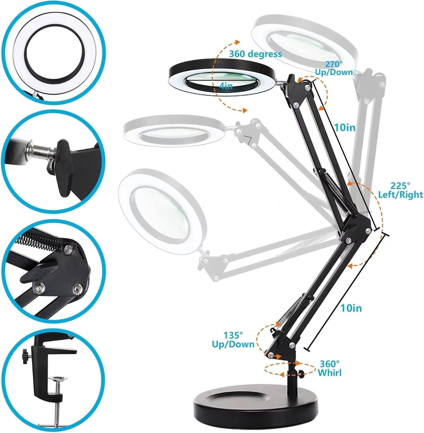 Adjustable LED Magnifying Lamp with Heavy Base - Hands-Free Precision Lighting
