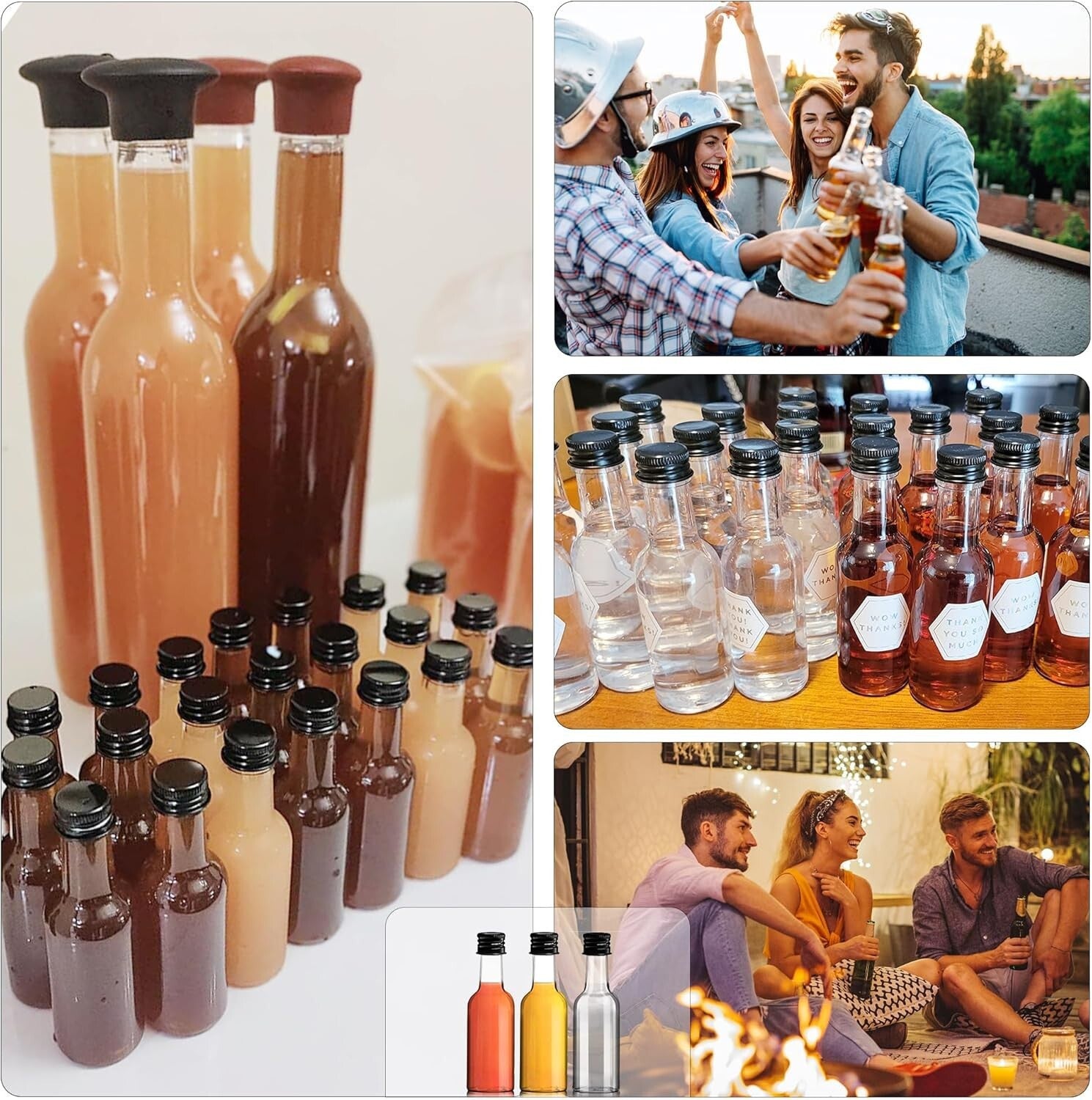 Reusable 120 Pack 2 oz Plastic Shot Bottles with Funnels - Perfect for Crafts