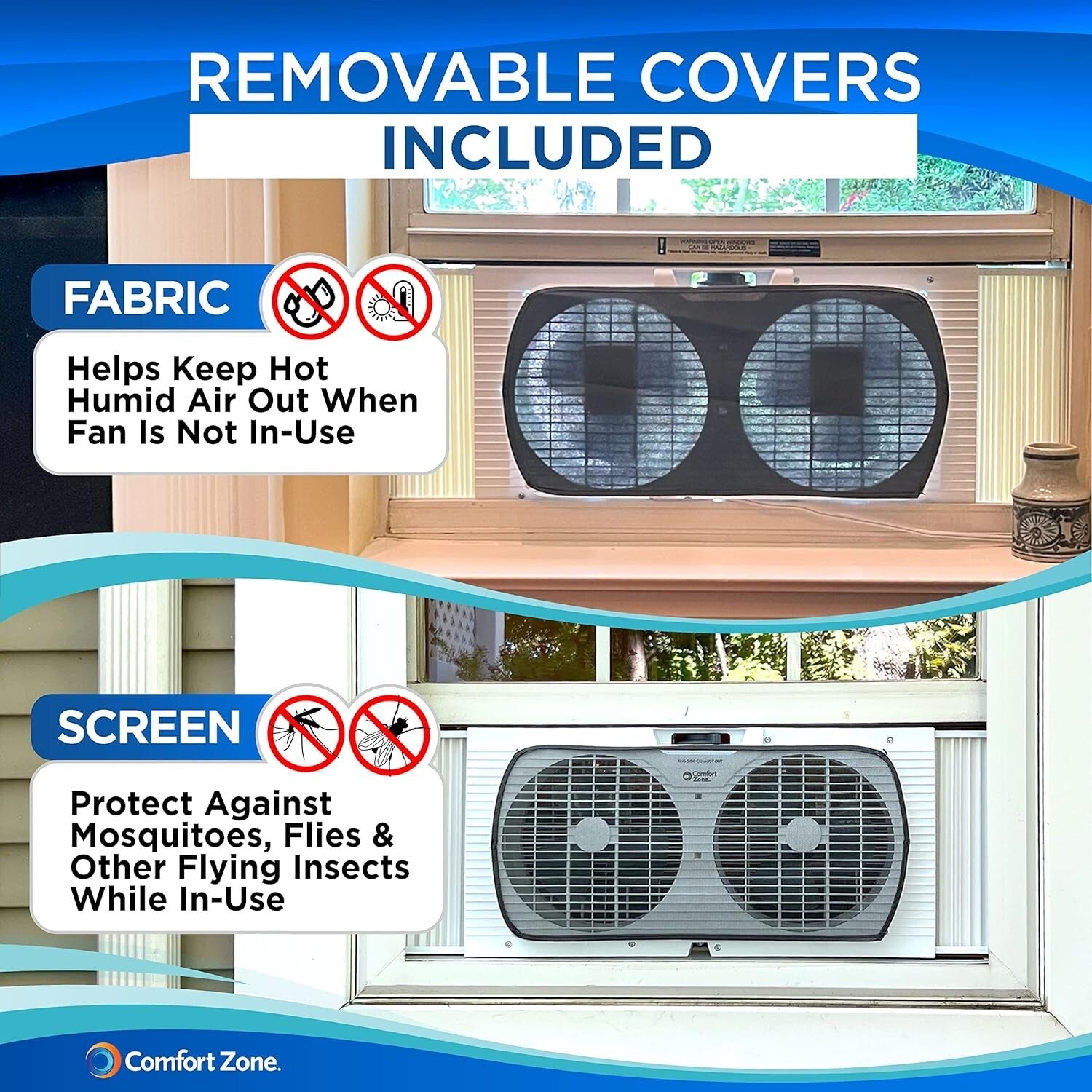 Portable Twin Window Fan, 9-Inch with Quiet Operation & Protective Cover