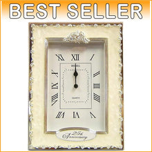 Load image into Gallery viewer, Beautiful Free-Standing 25th Anniversary Quartz Clock - Silver Floral Design